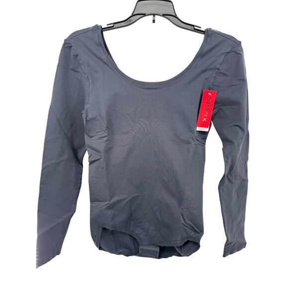 Spanx Womens Opaque  Tummy Slimming Ballet Bodysuit Long Sleeve Size XL Gray NWT - Picture 1 of 3